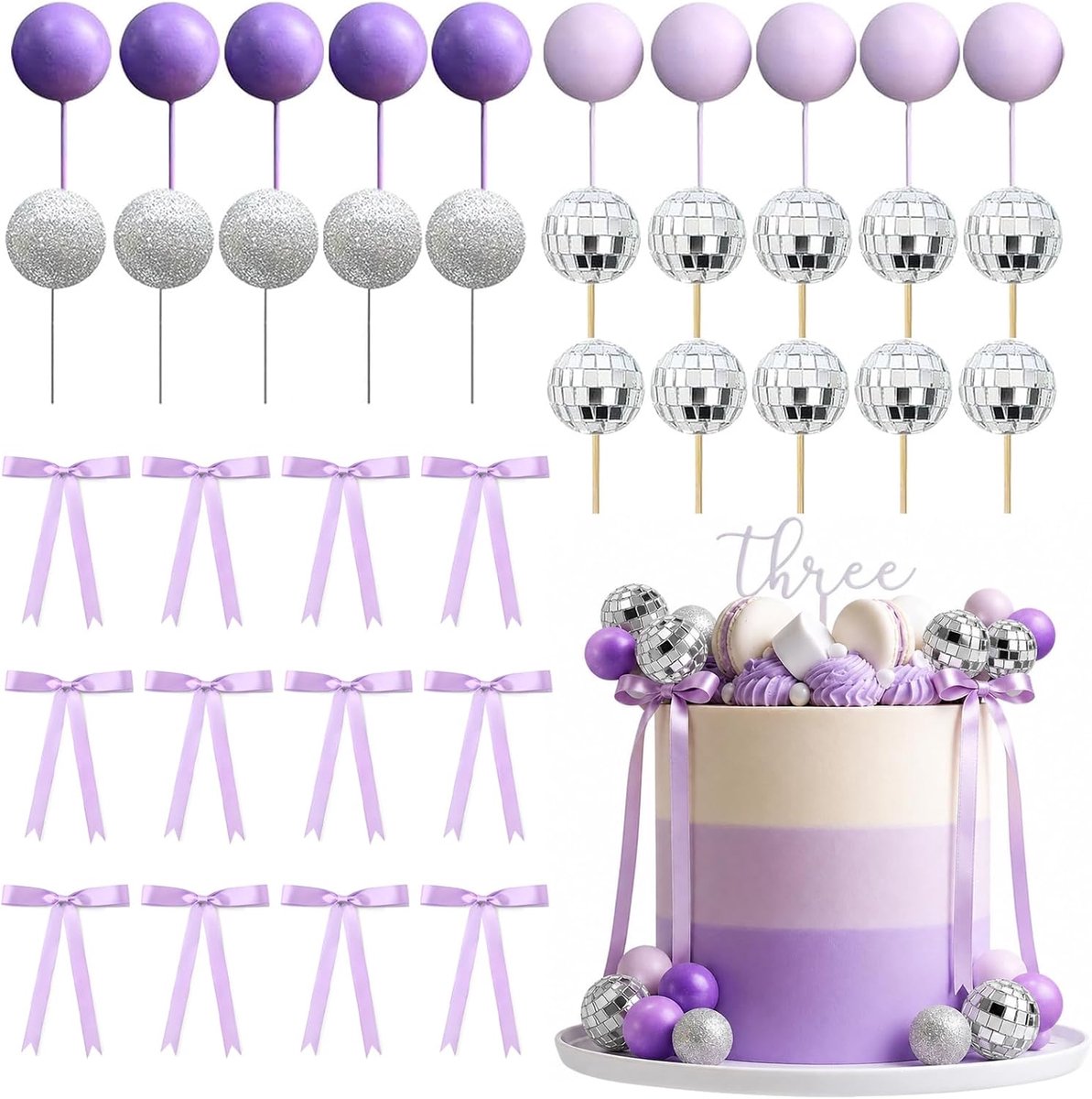 37 stuks paarse discobal taarttoppers, discobal taarttoppers