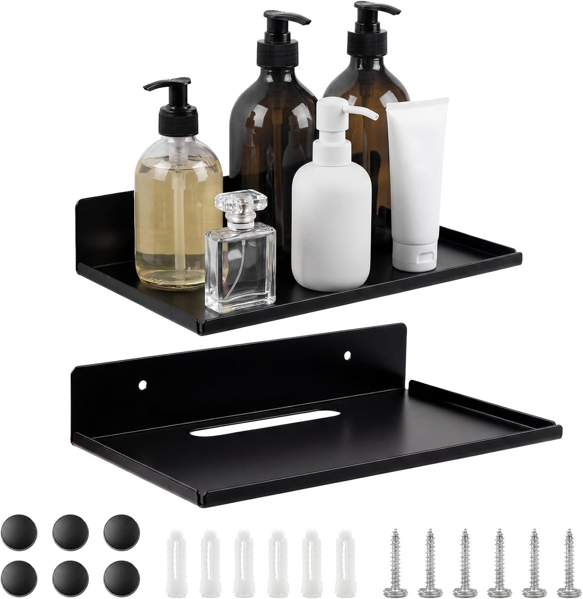 Wandrek, 2 stuks, van metaal, 23 x 16 cm, boren niet nodig, zwevende planken voor badkamer, woonkamer, keuken, badkamer en slaapkamer