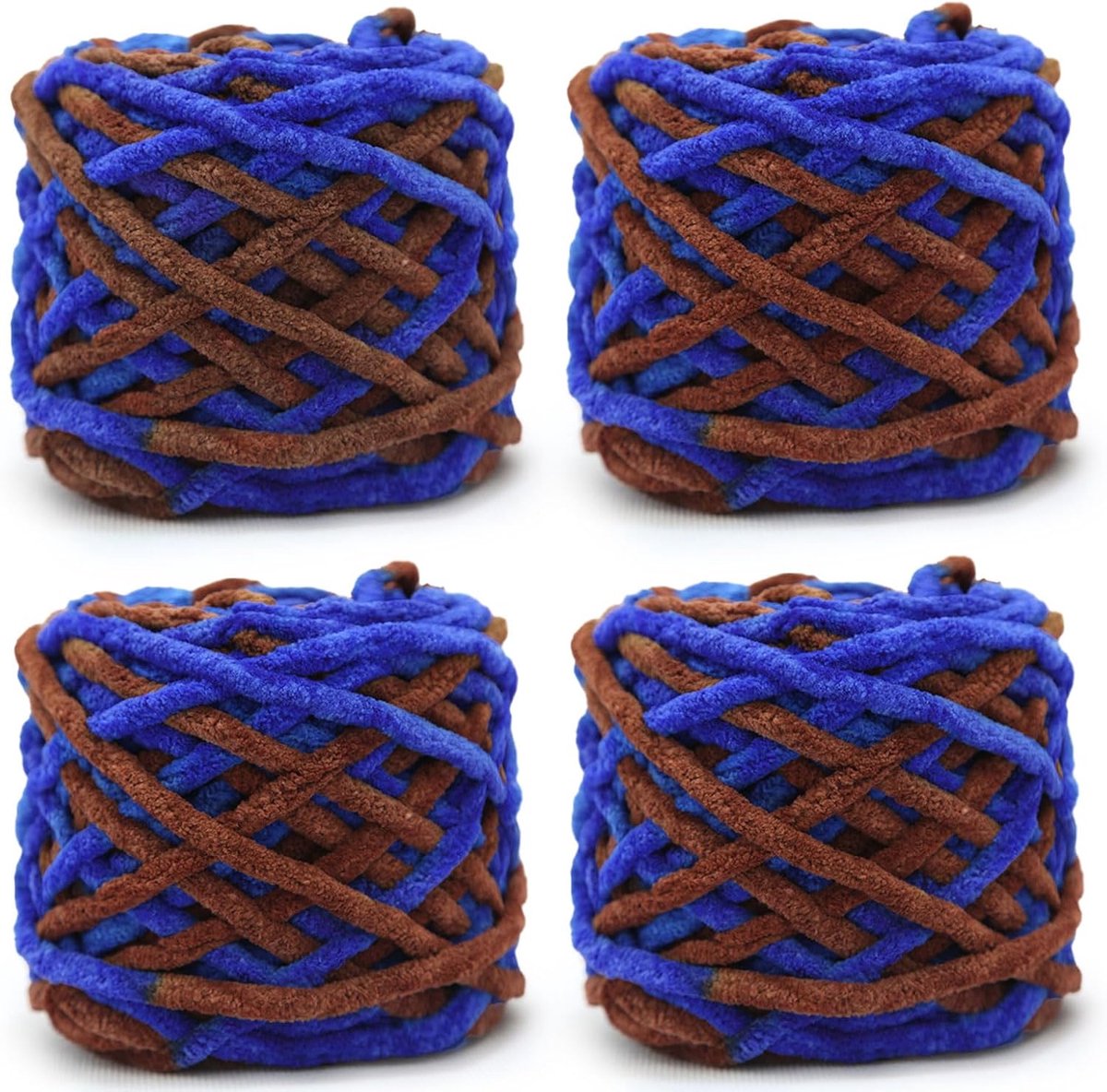 Gebreide Wollen bol, 4 x 100 g, Dikke Wolbol voor Naalden 7-8 mm, Dikke Haakwol, Ideaal Voor Het Breien van Mutsen, Sjaals, Truien en Pantoffels (Koffie-Blauw)
