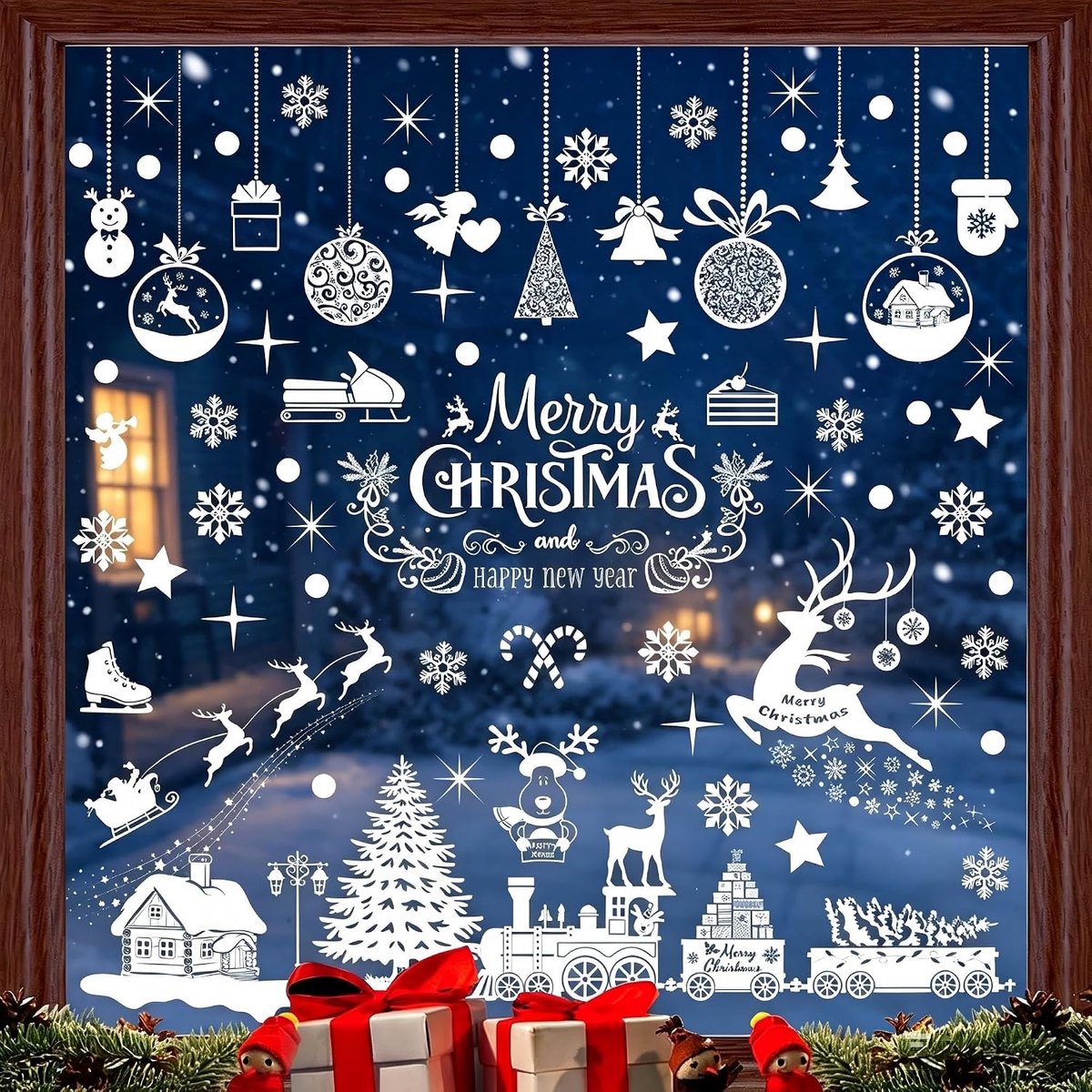 Raamstickers - 236 stuks wit, herbruikbare statische stickers, sneeuwvlok, rendier, sleedecoraties voor ramen en deuren, winterdecoraties
