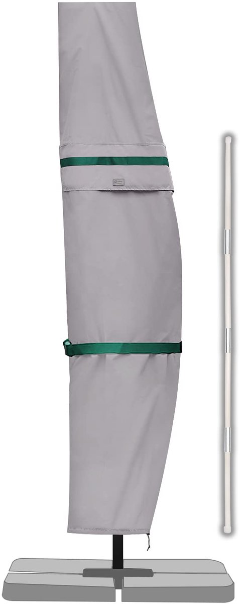 Famanu Beschermhoes voor parasol/zweefparasol, met stang, afdekhoes, met ventilatieopeningen, tuin, balkon, 100% polyester, waterdicht, lichtgrijs