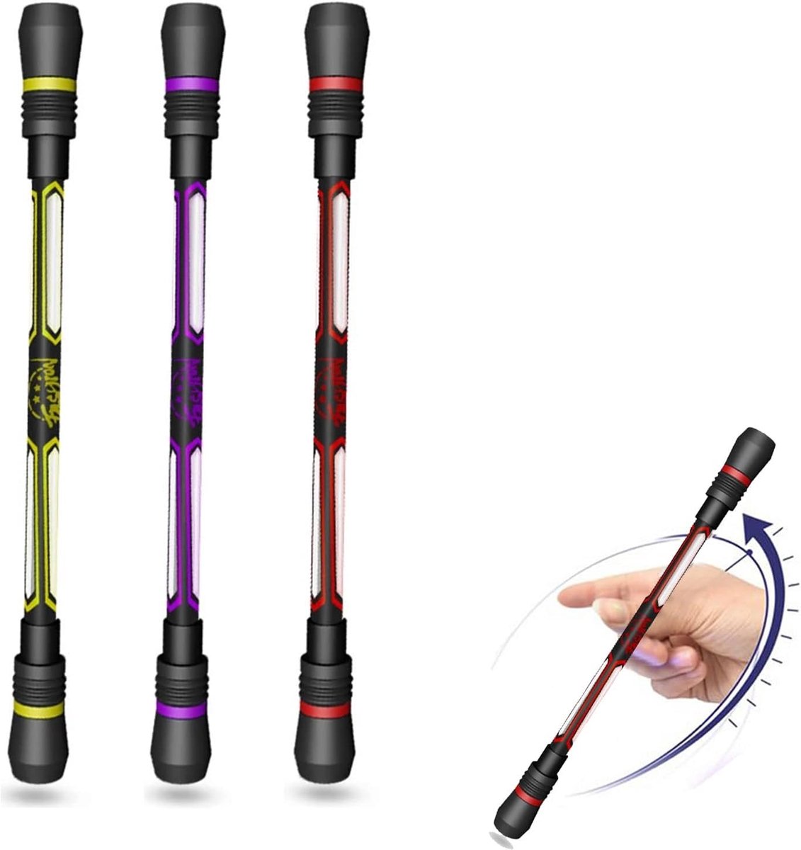 3 stuks draaibare pennen voor vingers, penspinning en spinning om te schrijven, antislip en beschrijfbaar, studentenentertainment