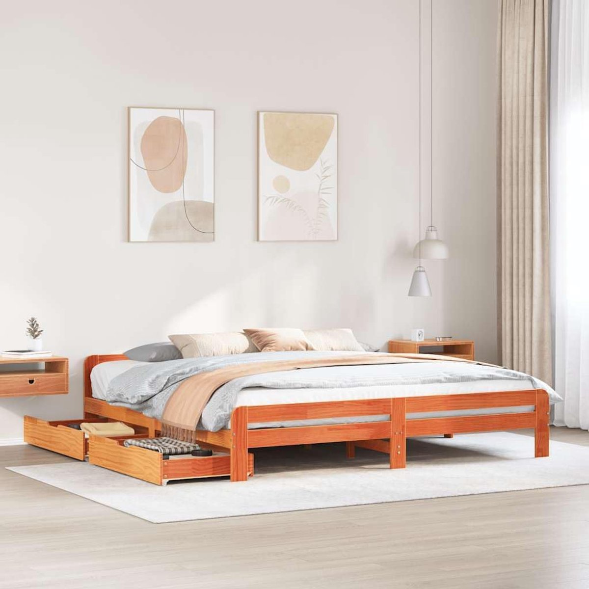 Grenenhout met lades Wasbruin 200x200 cm