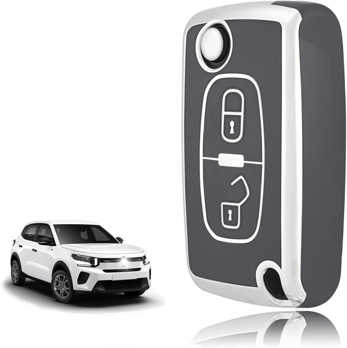 Sleutelhoes TPU, Autosleutelhoes Geschikt voor Peugeot 207 CC 308 SW 607 Expert Partner Tepee Citroen C4 C3 Picasso Berlingo Fiat Scudo, Sleutel Cover Bescherming Sleutelbehuizing - Flip Key