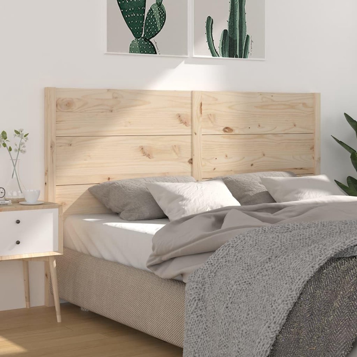 Houten hoofdeinde, 206 x 4 x 100 cm, grenen, rustiek design, voor bedframe, rugsteun, natuurlijk materiaal, slaapkamerinrichting