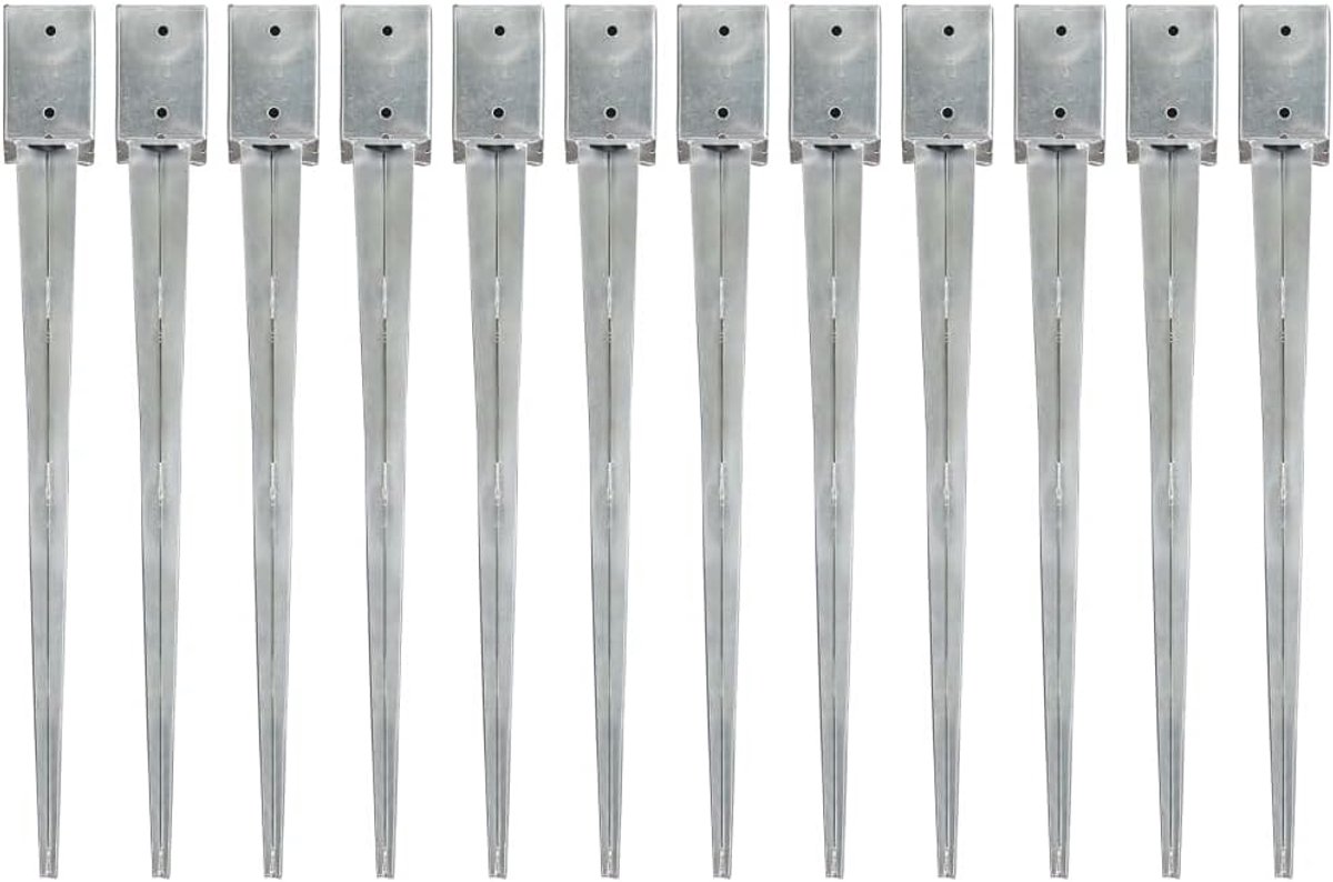 Grondpennen, 12 stuks, grondpennen, outdoor accessoires, grondpenset, 9 x 9 x 90 cm (l x b x h), van verzinkt staal, grondanker met voorgeboorde gaten voor tuinhekken, bogen