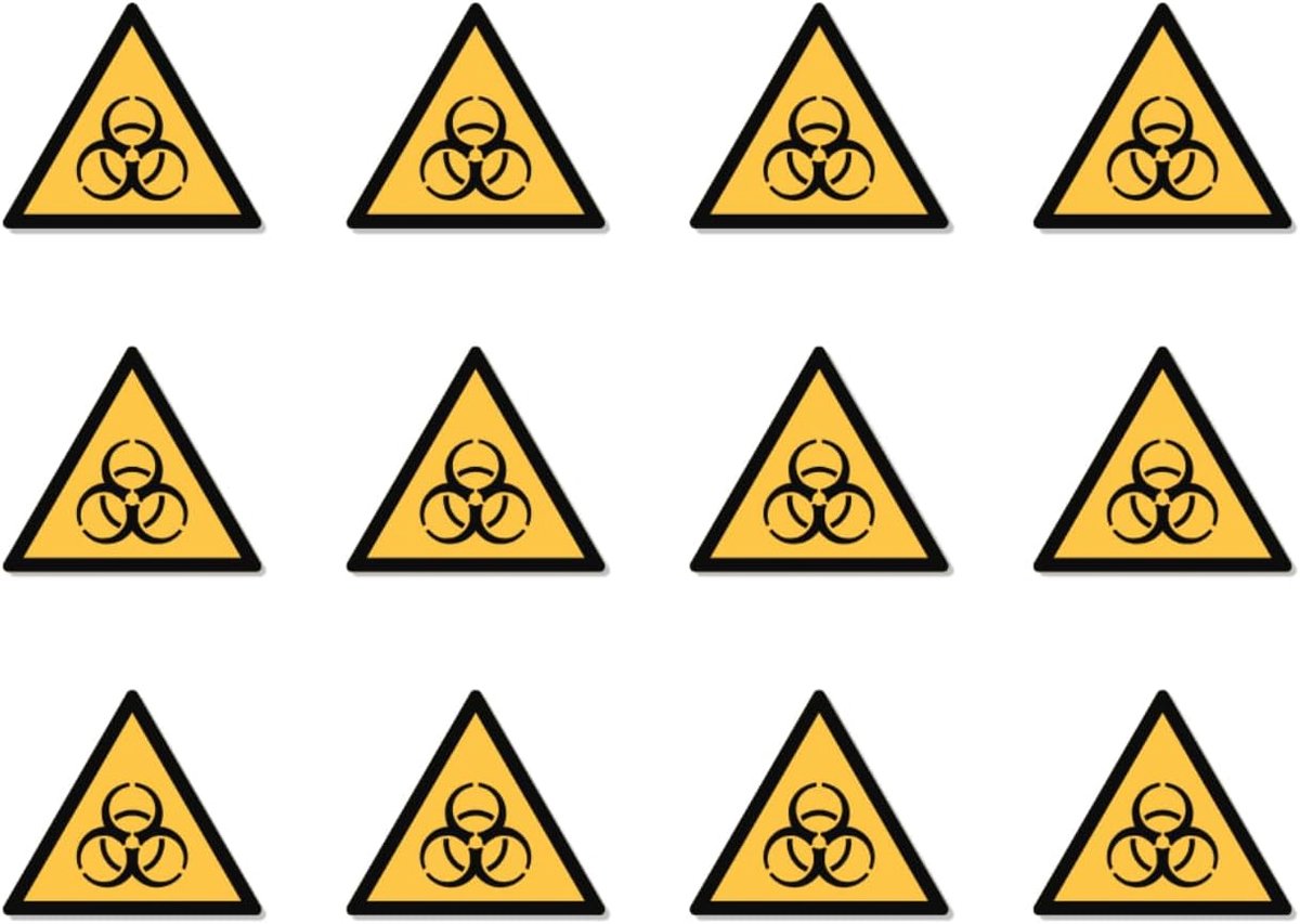 Waarschuwing voor biogevaar: W009 - DIN EN ISO 7010 / ASR A1.3 - Stickers: Ø 2,5 cm, 12 stuks