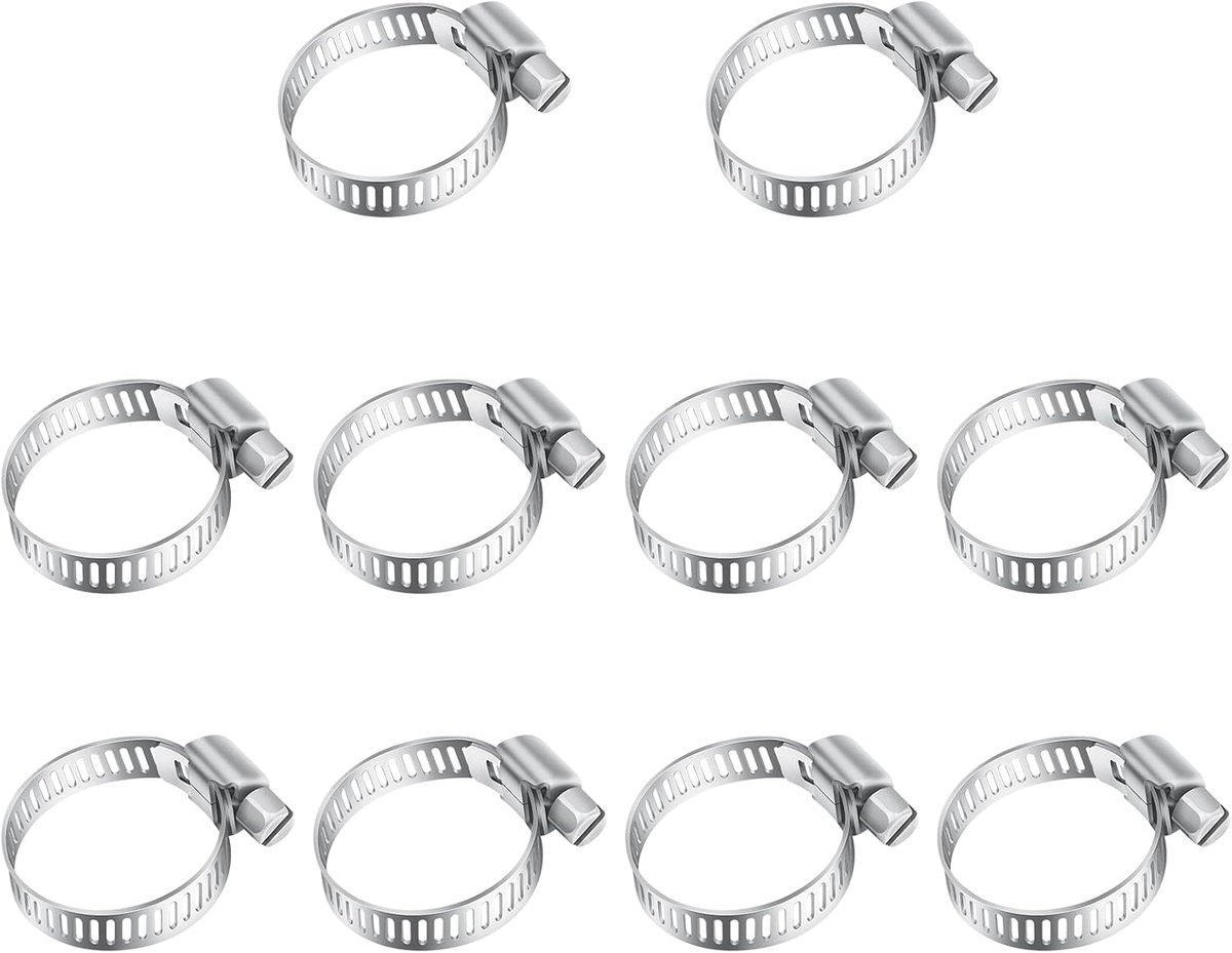 10 stuks 16-25 mm slangklemmen set, Leryati kleine slangklem 304 roestvrijstalen klemmen, verstelbare wormaandrijving, slangpijpklemmen clips buisslangverbindingsclip voor zwembad, wasmachine, vijver en tuin