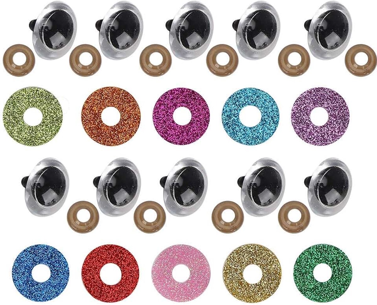 Veiligheid ogen, beveiligings ogen kleurrijke glitter ring 16mm voor handgemaakte gevulde dieren poppen