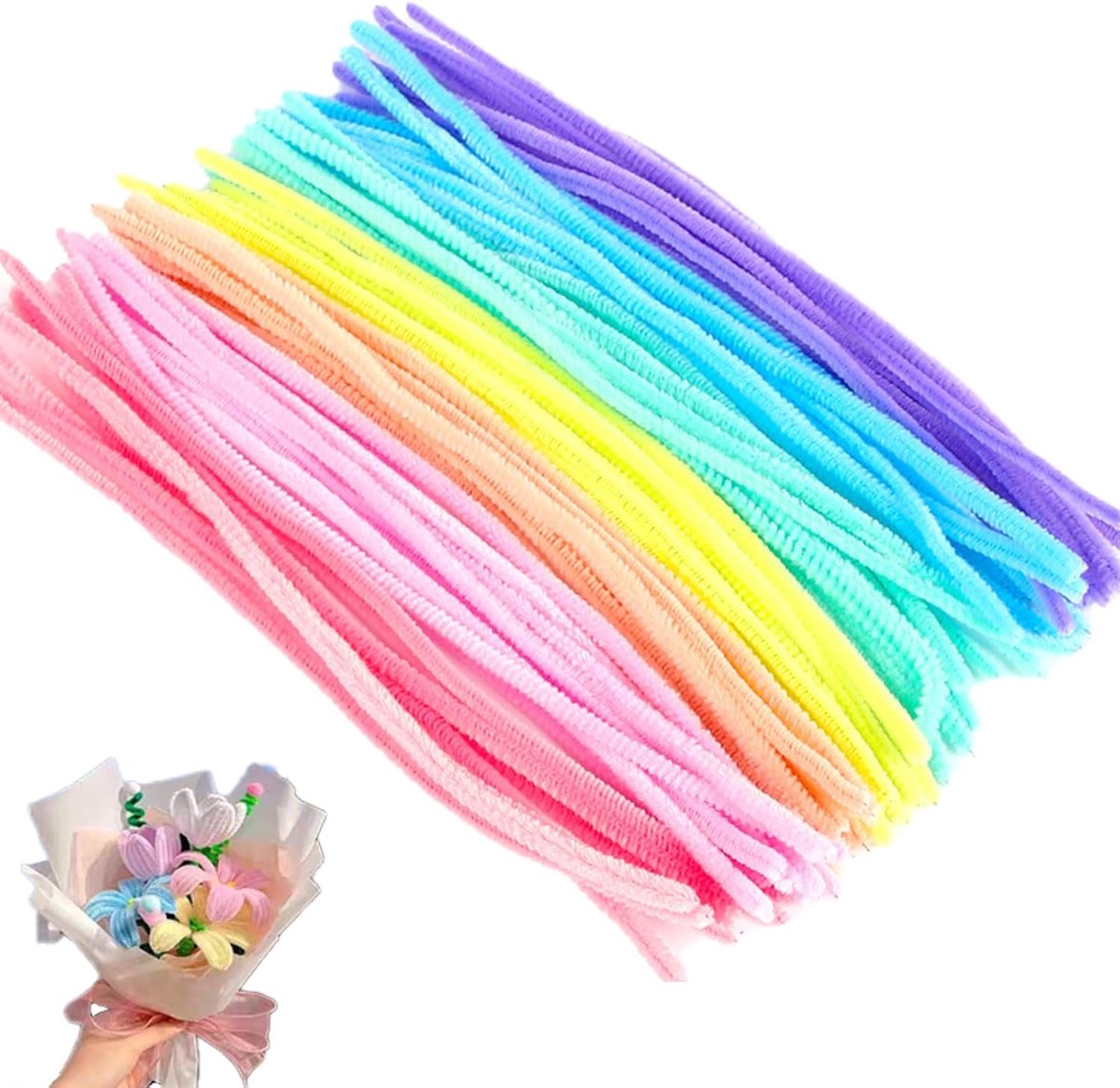 100 stuks flexibele chenilledraad, pijpenragers, ideaal voor creatieve knutselwerk, doe-het-zelfprojecten en woondecoratie, 30 cm (macaron-kleuren)
