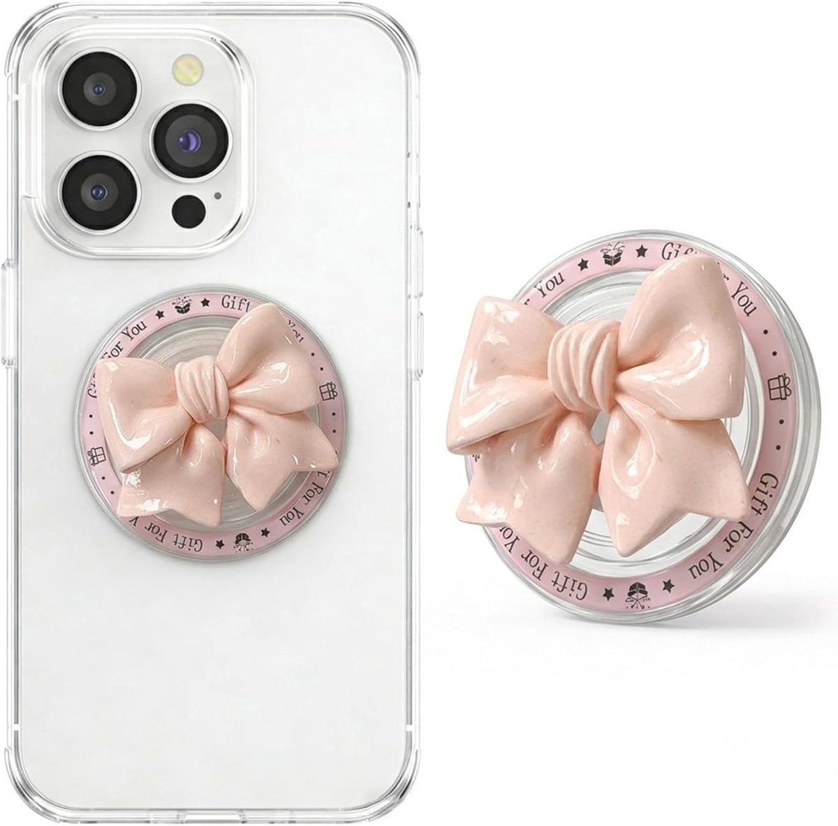 Houder voor mobiele telefoon en e-reader met roze strik, inklapbare standaard en handgreep, compatibel met smartphone, iPad en kindl e-reader, praktische e-book accessoires