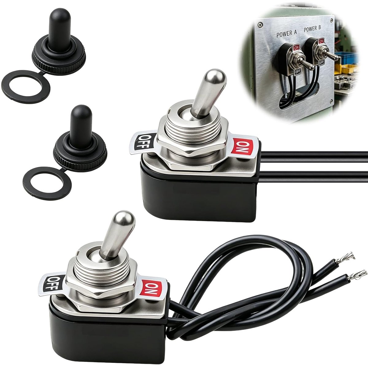 Schakelaars, waterdicht, met kabel en waterdichte dop