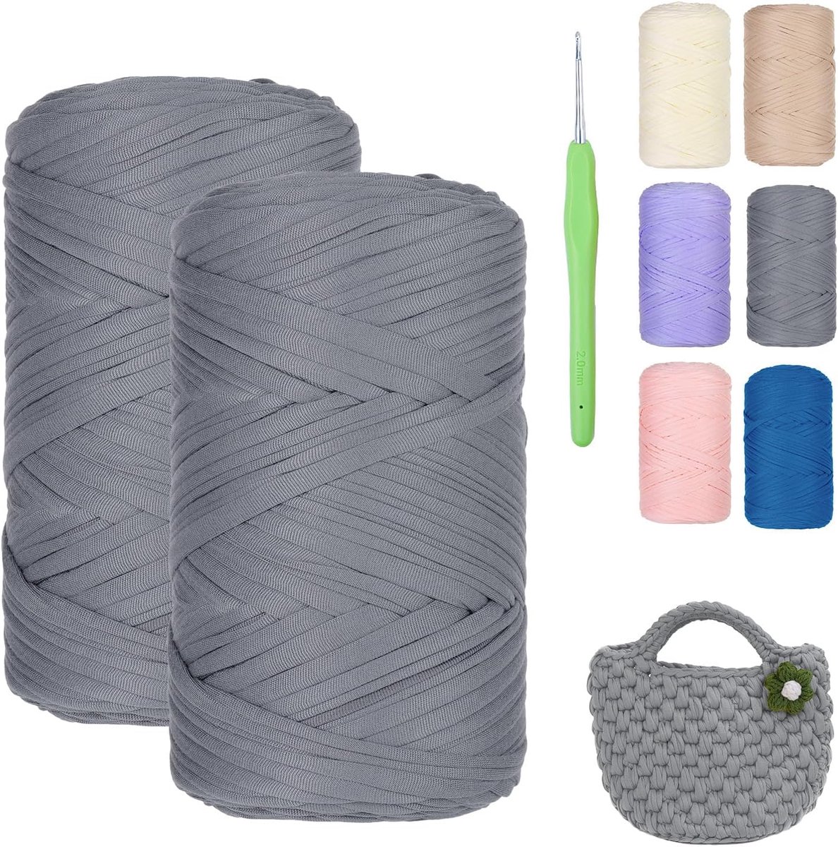 2 x 200 g, lintgaren voor haken en breien, haakgaren voor tassen, textielgaren voor manden, tapijten, woondecoratie, haaktassen, haakgaren, dik garen voor doe-het-zelf handwerk (grijs)