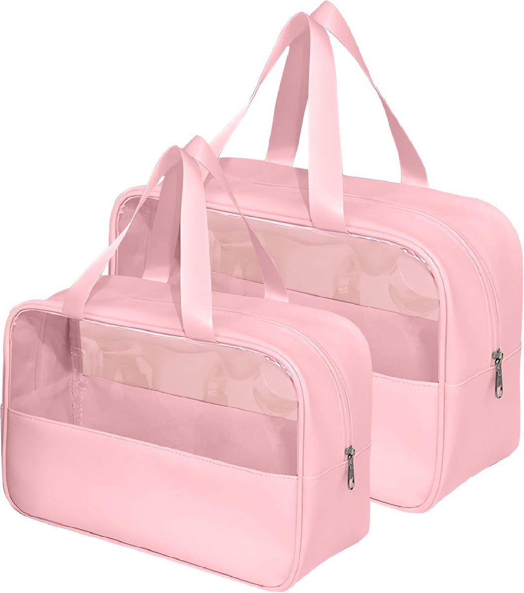 Reis-Toilettas, 2 Stuks Draagbare Make-up Waszakken, PVC+PU Hangende Waterdichte Cosmetische Waszak, Reisaccessoires voor Vrouwen (Roze)