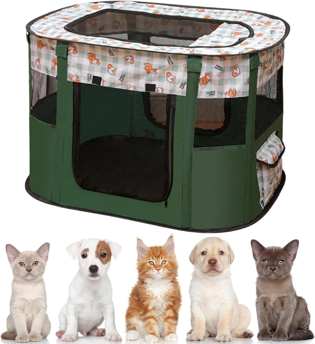 Dierenren, 80 x 60 x 55 cm puppyren uitloop voor honden, katten, konijnen en kleine dieren voor binnen en buiten