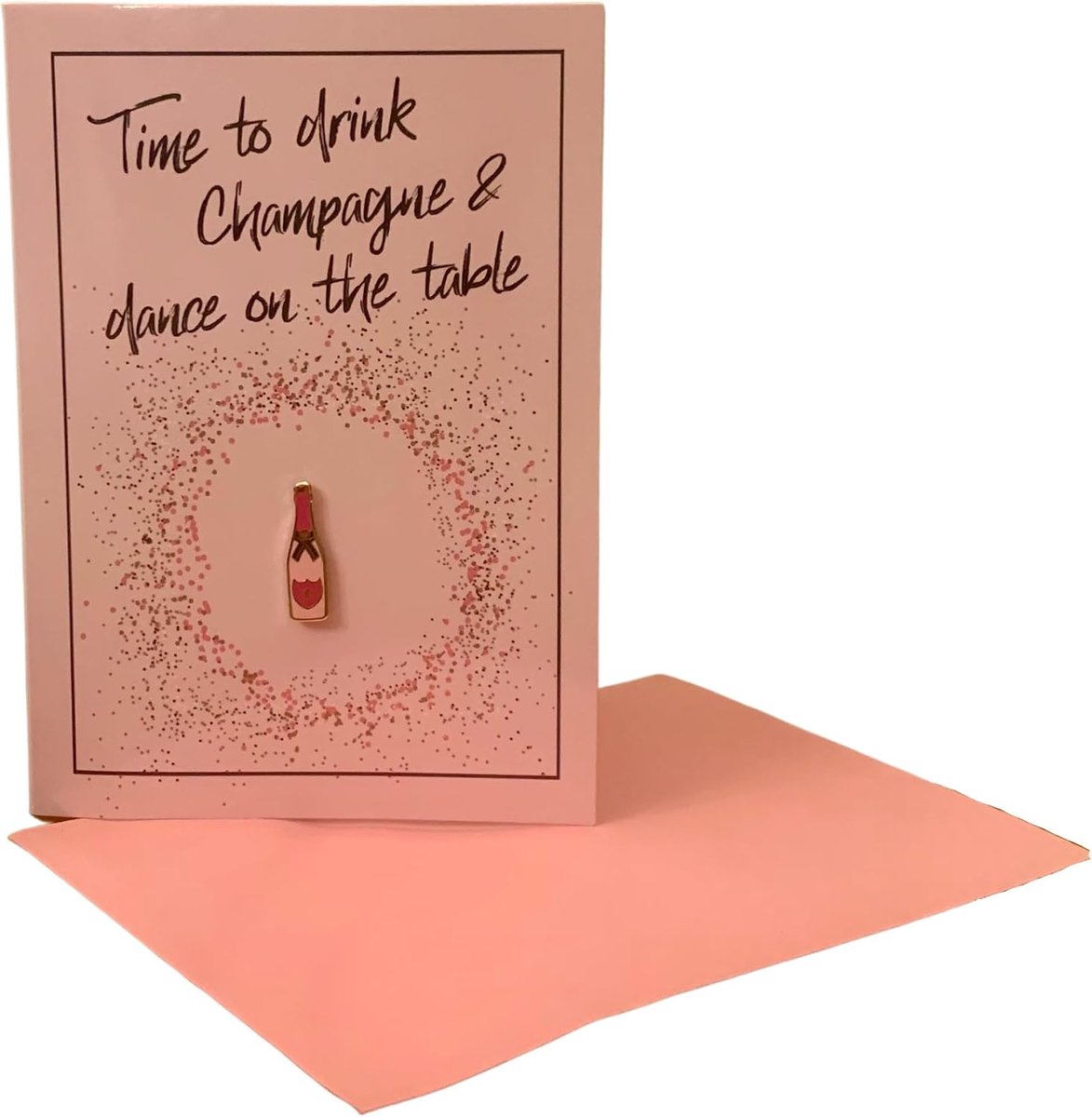 Speldje met Wenskaart | Klein Cadeautje met Verjaardagskaart en Envelop | Champagne Broche voor Vrouwen | Grappige Uitnodiging voor Feestjes