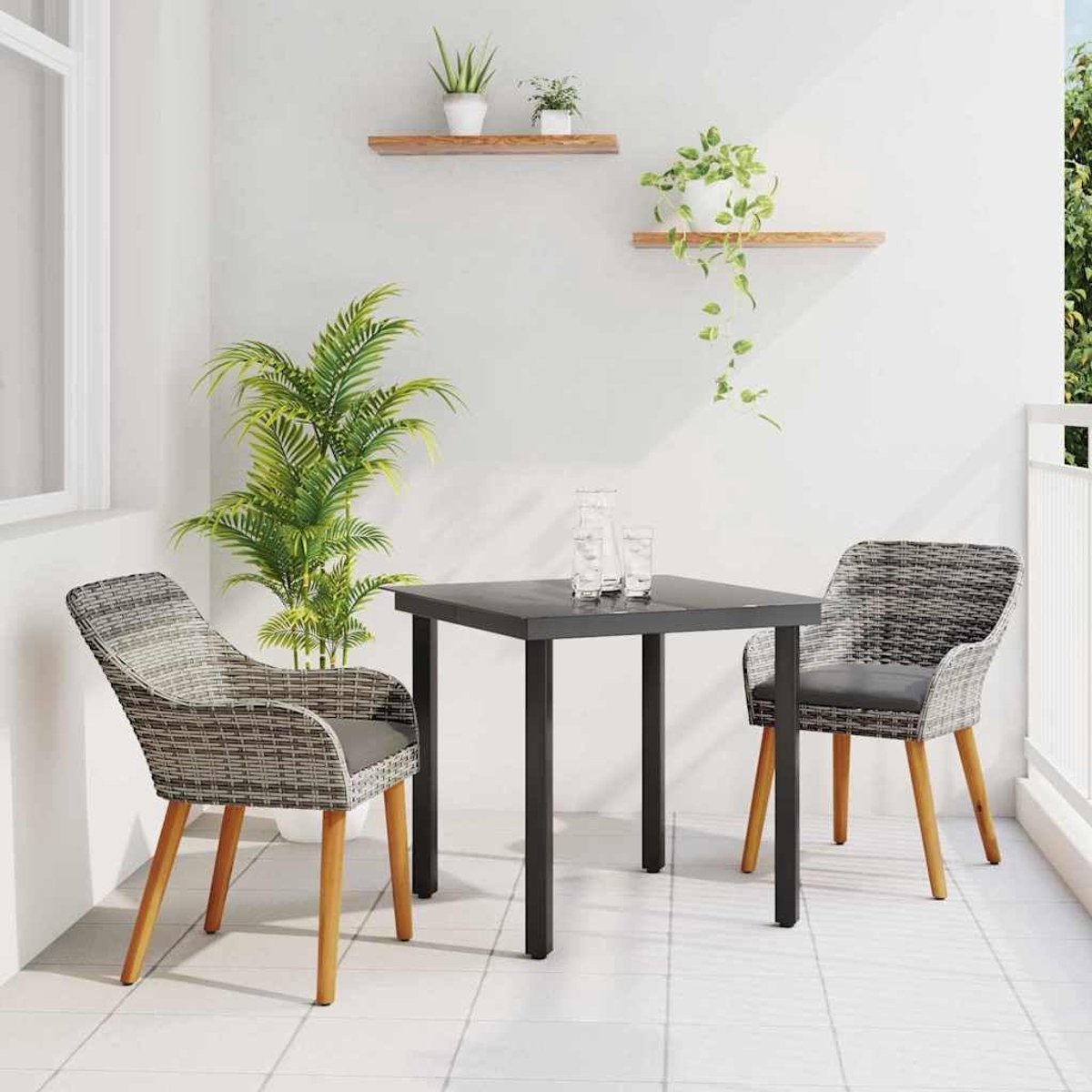 Rotan eetset modern paradijs 3 delig grijs 80x80x74 cm