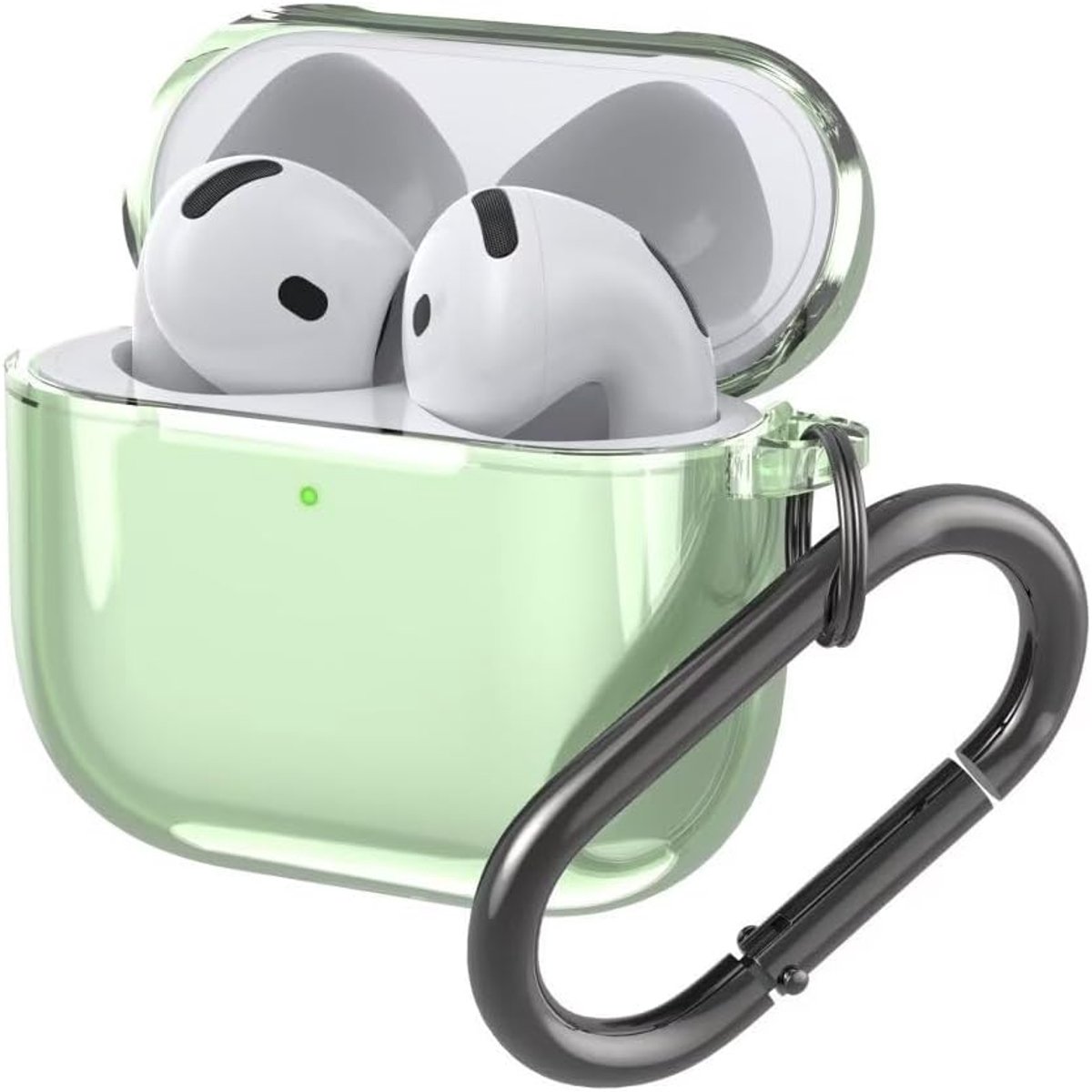 Hoes compatibel met AirPods 4 2024, TPU, schokbestendig, transparant, eenvoudig [voorste led zichtbaar], compatibel met AirPods 4 2024, transparant groen