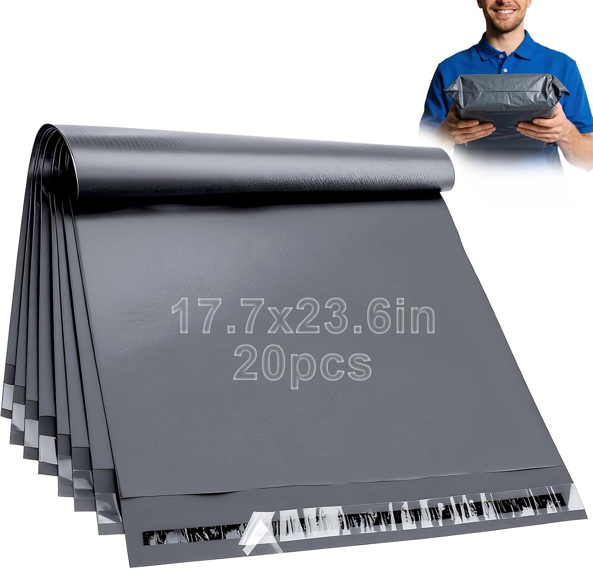 20 stuks verzendzakken 45 x 60 cm, grote verzendzakken voor kleding, extra sterk, zelfsluitende pakketzak, waterdicht, scheurbestendig, voor pakketten en verpakkingen, grijs