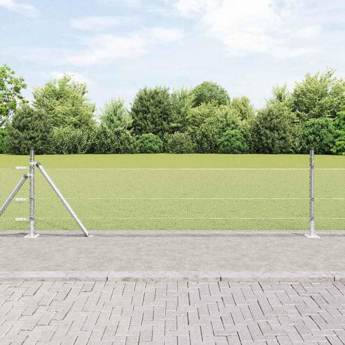 10 x 0,5 m, van thermisch verzinkt staal, stabiel gaashek voor tuin en terras, inclusief betonnen basis en palen, zilver