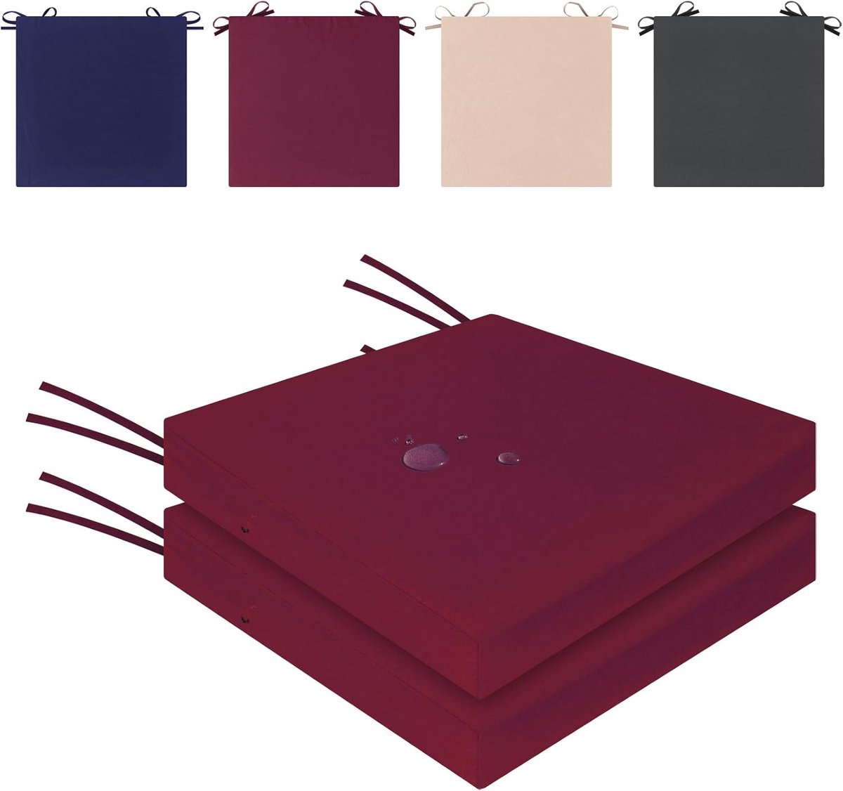 Set van 2 stoelkussens, waterdicht, uv-bestendig, 50 x 50 x 7,6 cm, kussens voor stoelen/banken, zitkussen voor huis en tuin, binnen en buiten