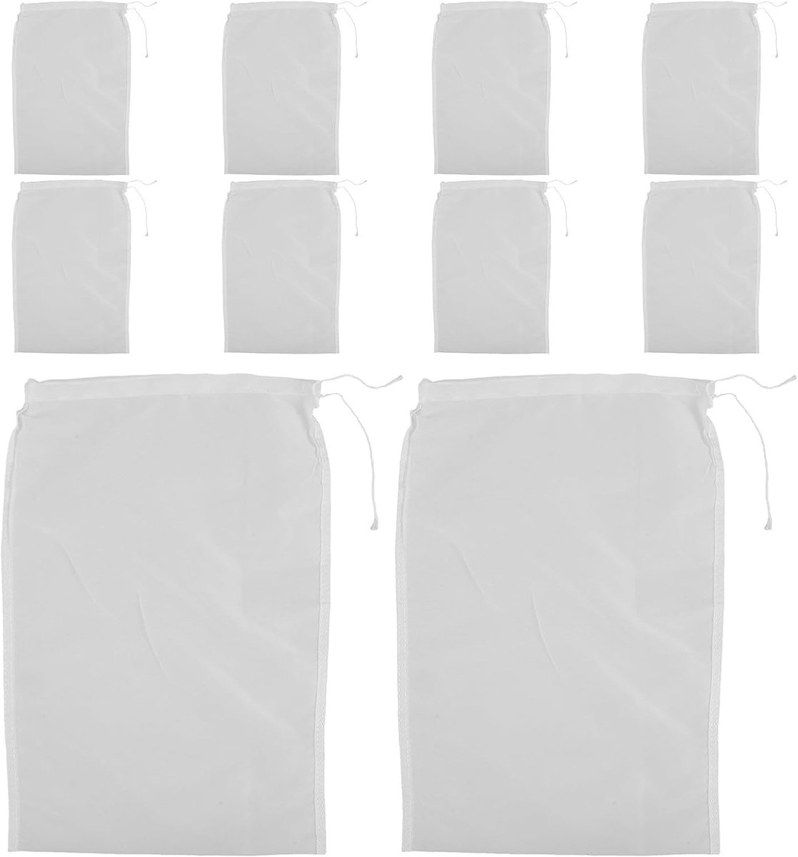 10 stuks sapzakken: 15x20cm nylon gaaszeefzak voor het persen en filteren van voedsel - sapzeef met trekkoord voor notenmelk, koffie en yoghurt