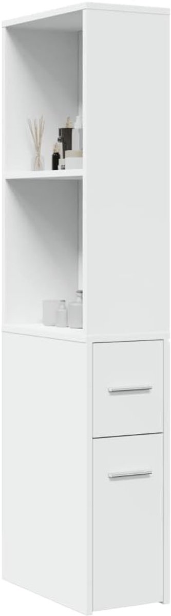 Badkamerkast met wieltjes, hoge en slanke opbergkast voor badkamer, keuken of woonkamer, met laden en planken, eenvoudige montage en verplaatsing