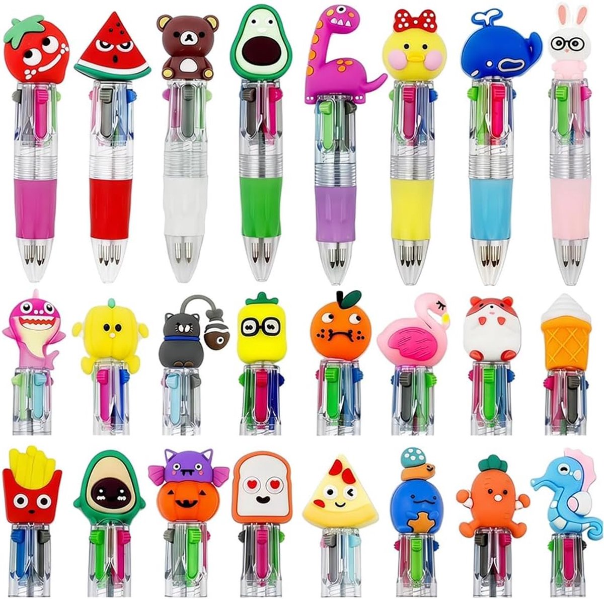 24 x meerkleurige balpen, 4-in-1, cartoon-pennen