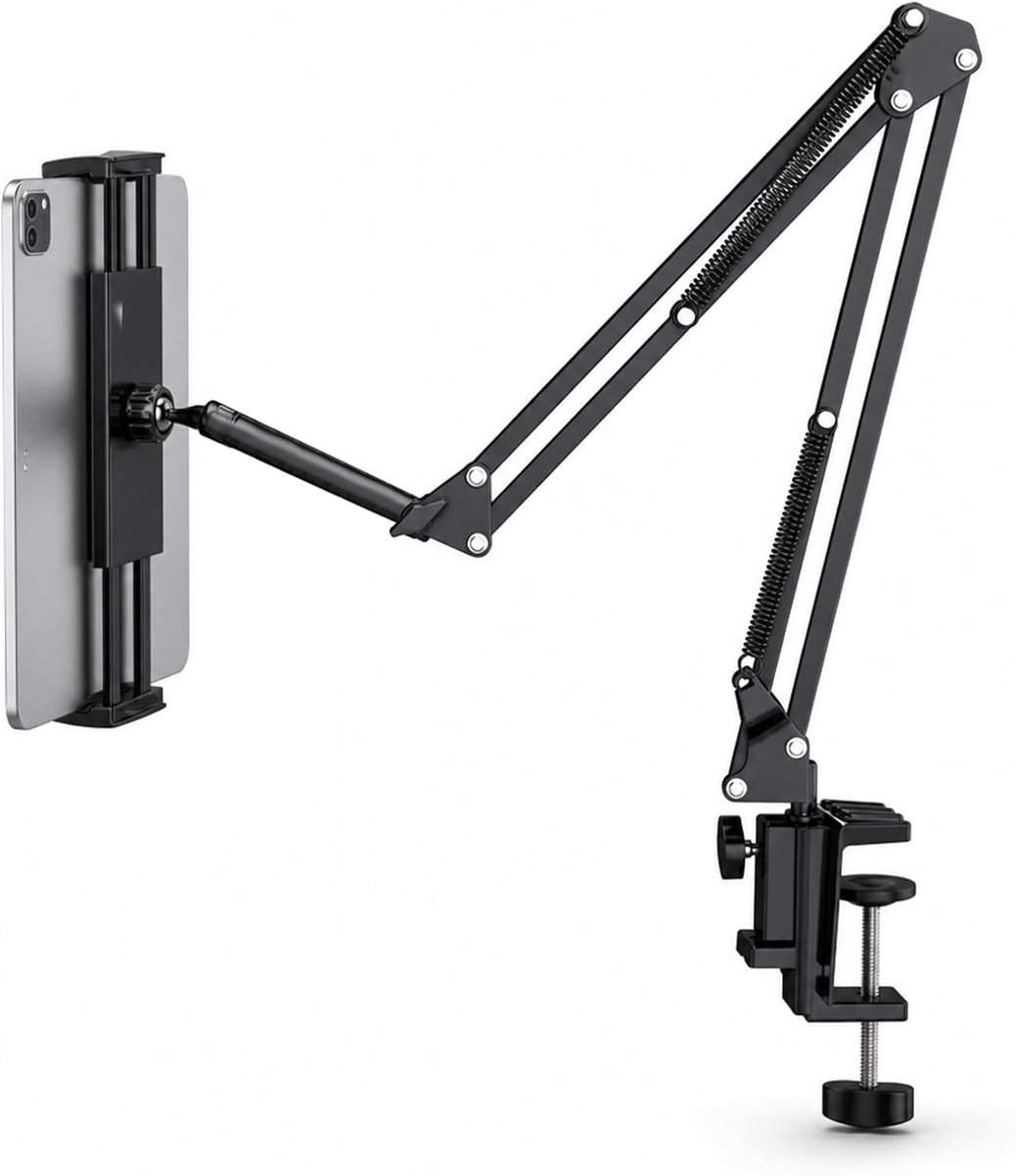 Tablethouder voor bureau, tablethouder van aluminium met 360° instellingen, verstelbare telefoonhouder voor bed met stabiele arm, voor alle smartphones/tablets 4,7-13 inch