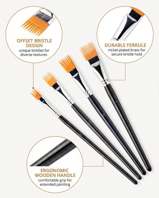Set met 4 kampenselen voor professionele textuur voor acryl-, olie- en aquarelschilderen voor gras- en vateffecten, mooie kunst met zeef om te schilderen — afbeelding 4