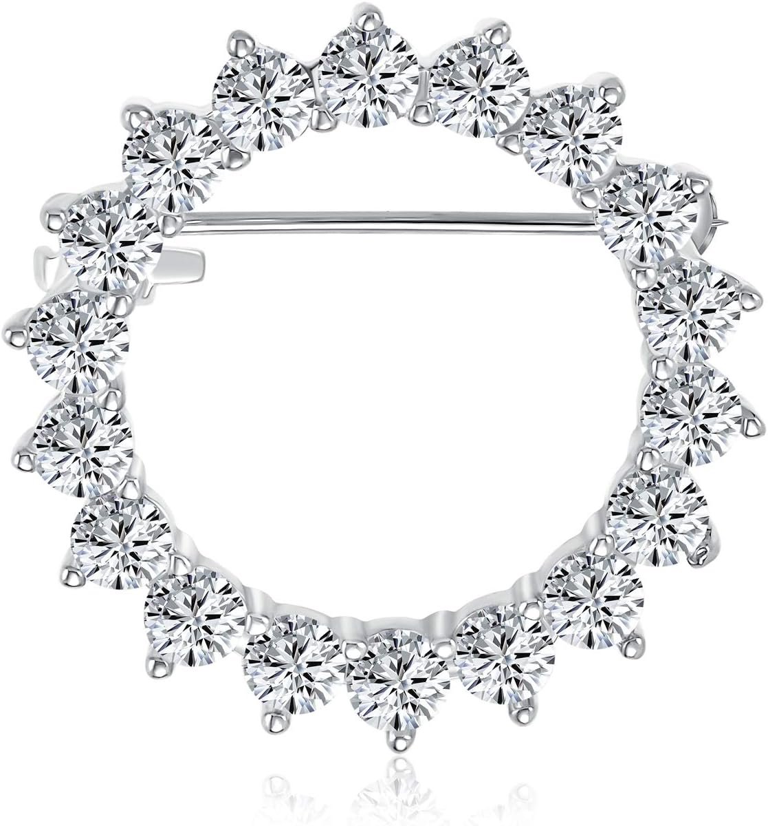 Bridal Eternity Baguette Brillant Cut Cubic Zirconia AAA CZ Clear Paars Sjaal Ronde Cirkel Broche Pin Voor Vrouwen Bruiloft Goud of Verzilverd Messing, Eén maat, Messing, zirkonia, zilver