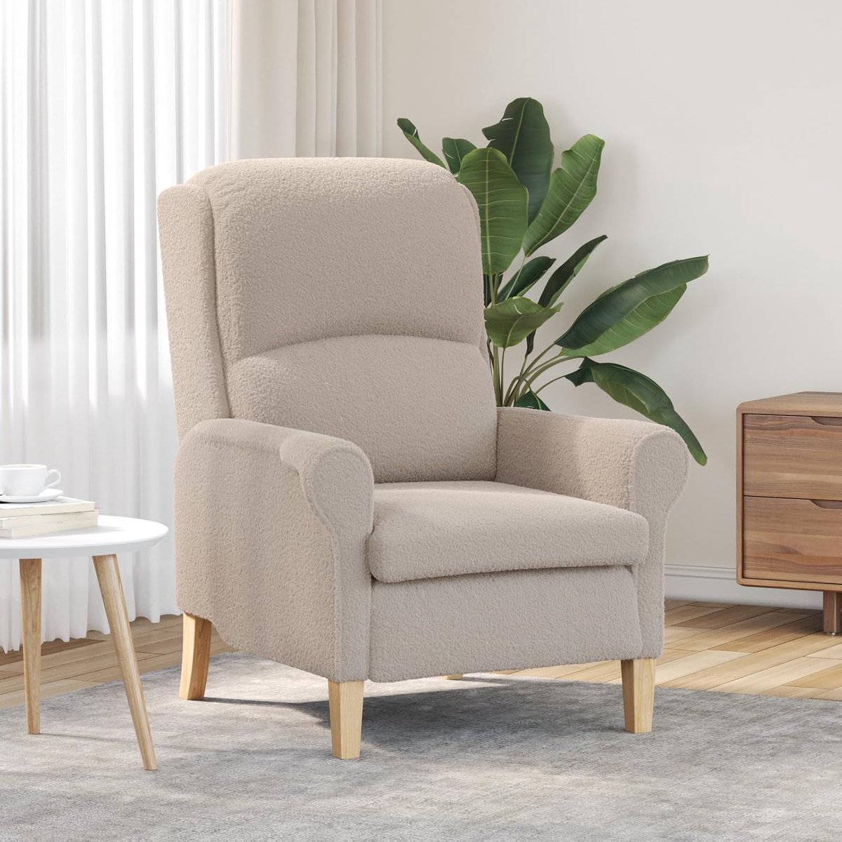 Stoel, lichtgrijs polyester, hout, standaard leesstoel, cocktailstoel voor balkon, kantoor