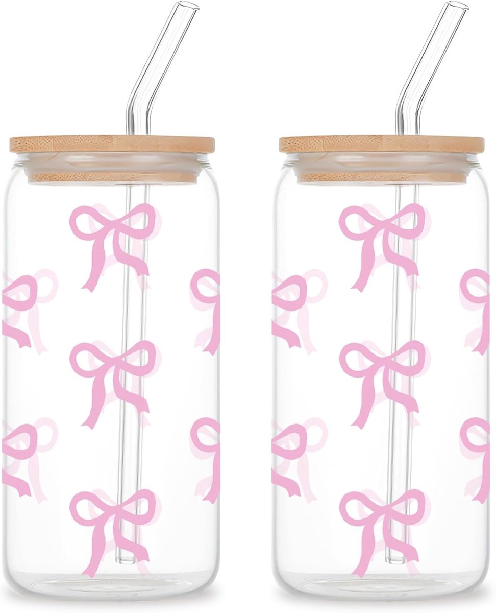drinkbekers met deksel en rietje, 45 ml, met deksel en rietje, decoratieve boog-design, veelzijdig drinkglas voor smoothie, latte