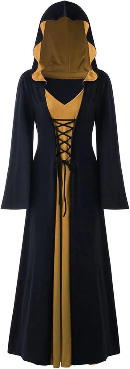 heksenjurk, Halloween vampierkostuum voor vrouwen, grote maten, renaissancekostuum voor dames, middeleeuwse jurk (kaki, M)