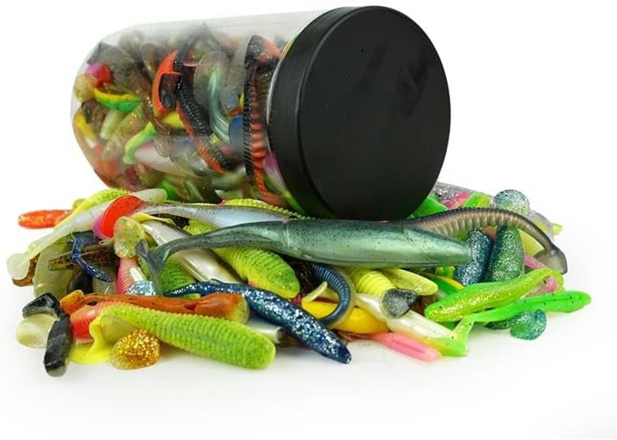 Super-set - Pot 800g - Gemengd assortiment - 5 tot 15cm lang kunstaas - Shads - Twisters - Grubs - Creature baits - Kunstaas
