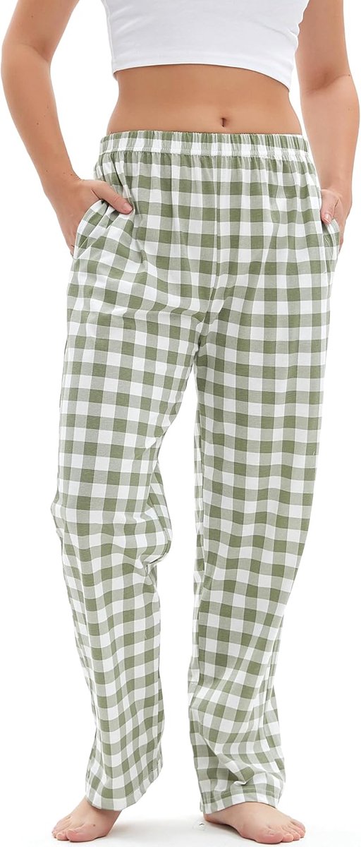 Pyjamabroek voor dames, comfortabele loungebroek van katoen, geruite pyjamabroek, loungewear voor dames, nachtkleding, pyjamabroek