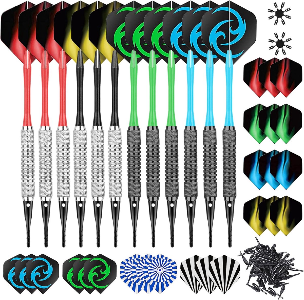 Zachte dartpijlen softdarts 16 gr. en accessoires