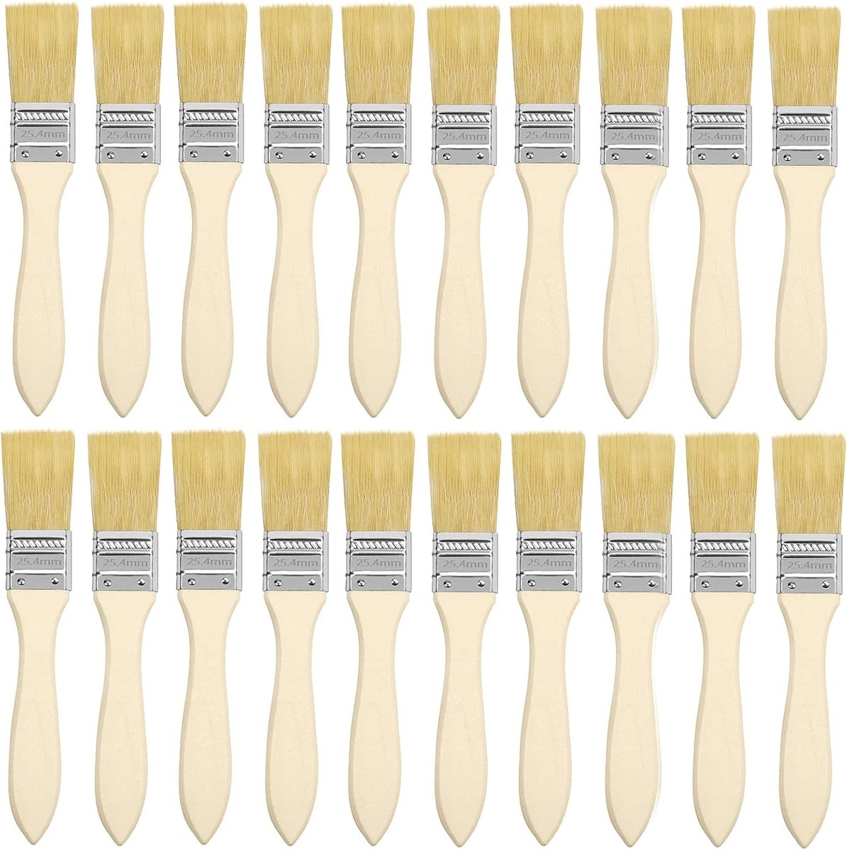 Set van 20 Houten Verfkwasten voor Verf, Beits, Vernis en Lijm - Ideaal voor Klussen en Creatieve Projecten (17.5 x 2.5 cm, Geel)