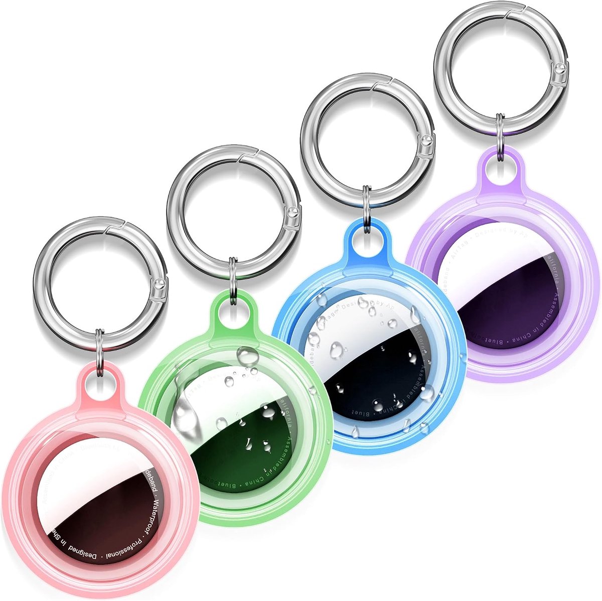 4 stuks for Airtag-houder, waterdichte for Air Tag-hoes met sleutelhanger, schokbestendige en stofdichte for Airtag-houders voor hondenhalsband, bagage, sleutels
