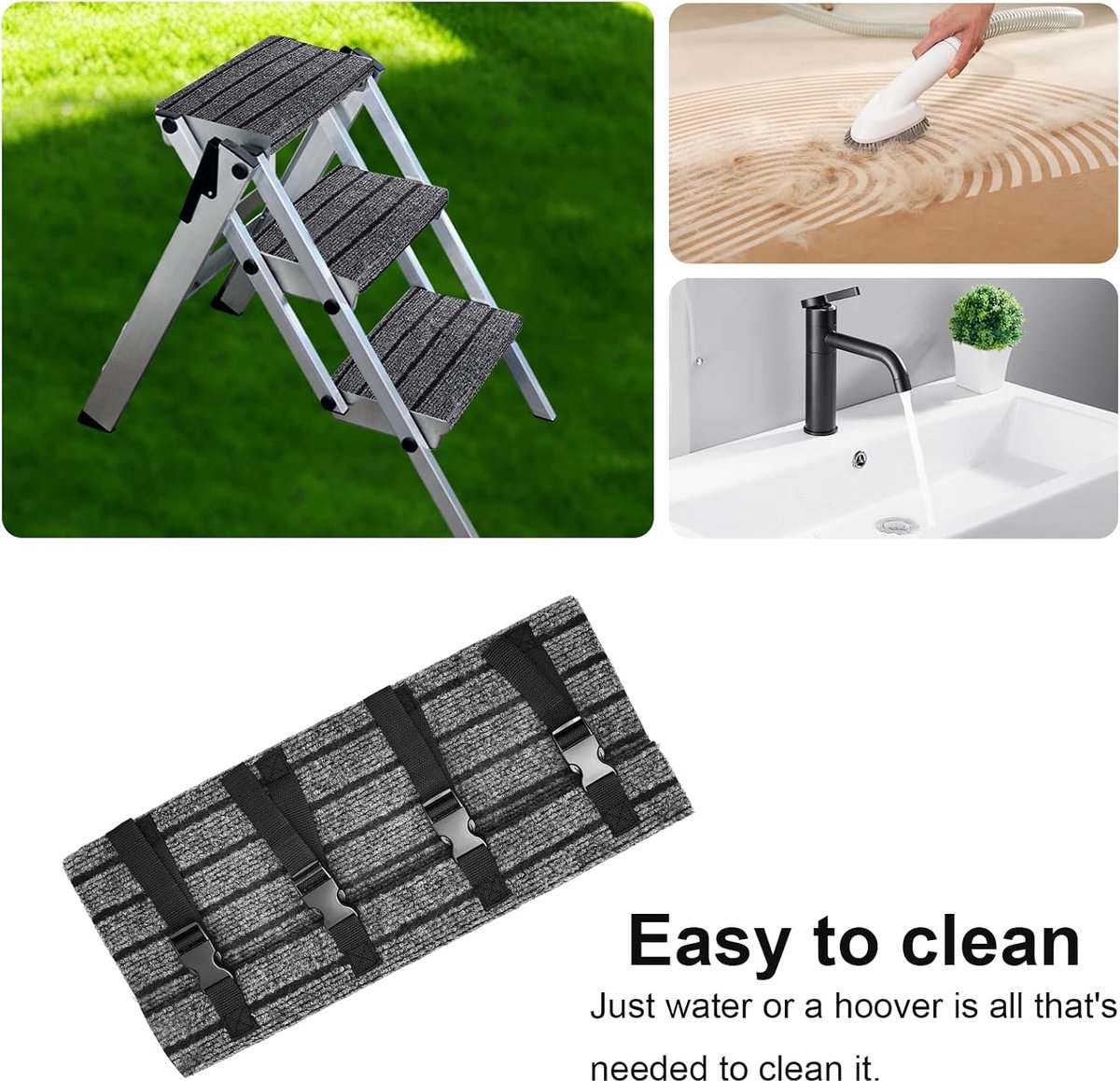 Trapmat voor camper, antislip, gespsluiting, verstelbaar tapijt, campingtrapmat voor traptreden, camper, blauw-grijs gestreept