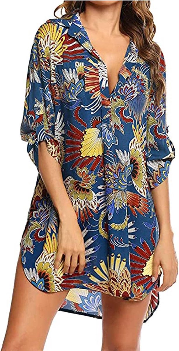 Pareo Strand Dames Shirt Losse Pareo Strand Badmode Strand Bikini Cover Up Cardigan Zomer 3/4 Mouwen Tops Blouse Bloemen Los