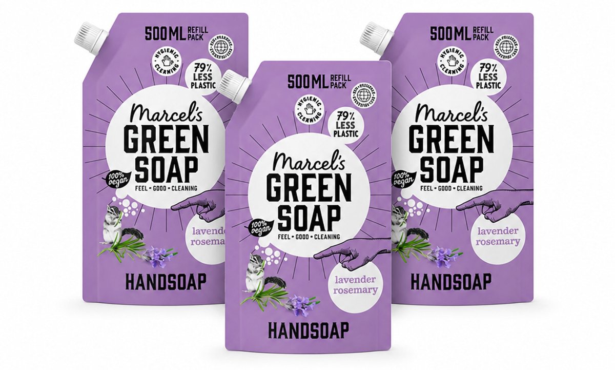 3 x Marcel’s Green Soap – Handzeep Navulling – Lavendel & Rozemarijn – 500 ml - Voordeelverpakking - 3 stuks