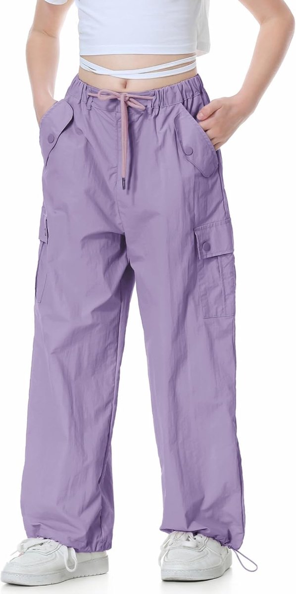 Parachute Baggy Cargo Broek voor Meisjes, Y2K Vintage Joggingbroek met Verstelbare Elastische Taille voor Kinderen