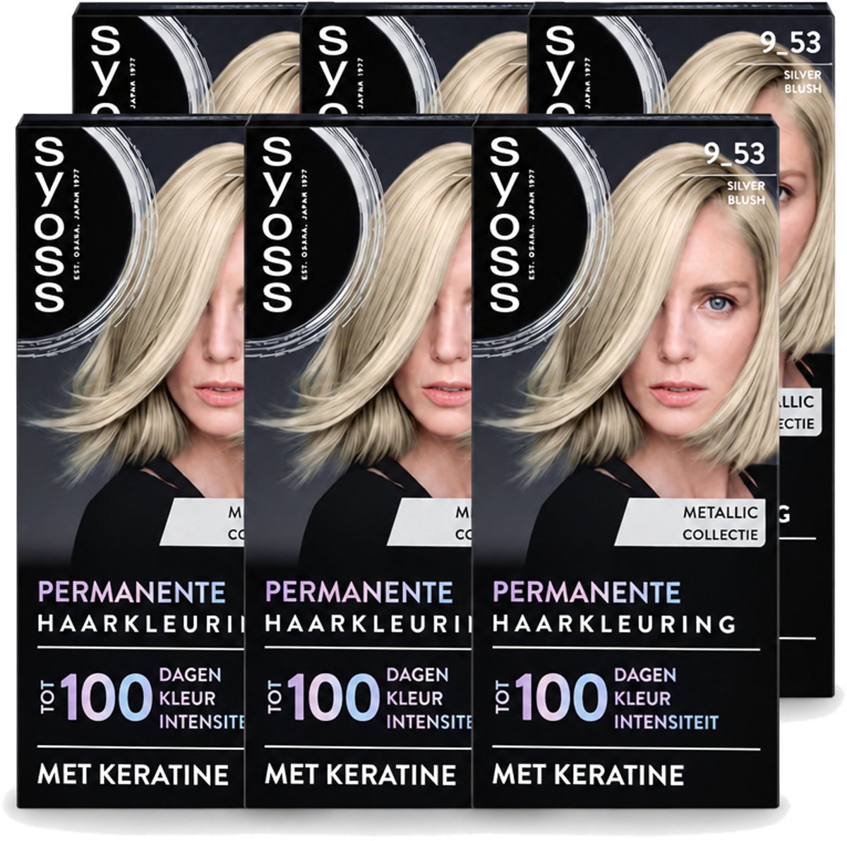 6 x SYOSS - Coloration 9-53 Silver Blush - Haarverf - Grijsdekking - Vermindert Haarbreuk - Voordeelverpakking - 6 stuks