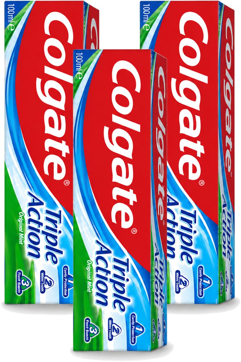 3 x Colgate - Triple Action - Original Mint - Tandpasta - 100ml - Voordeelverpakking - 3 stuks