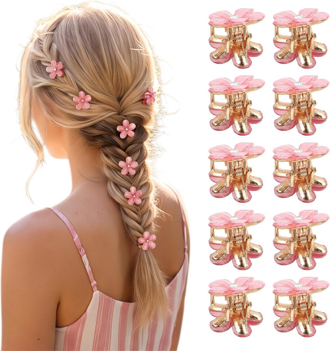 10 stuks mini-haarspelden, bloemen, dames, roze