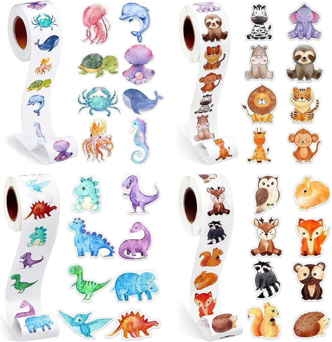 2000 Stuks Ronde Dier Stickers Rol Waterdicht Zelfklevend voor Kinderen, Bagage, Scrapbooking en Skateboards