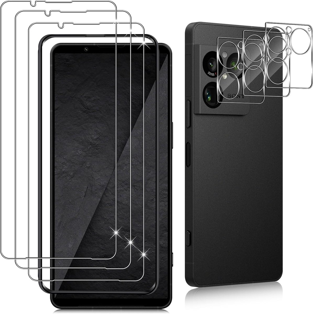3 stuks pantserglas voor Sony Xperia 1 VIII en 3 stuks camerabescherming, 9H hardheid gehard glas, anti-kras pantserfolie, luchtbelvrije beschermfolie, HD displaybeschermfolie