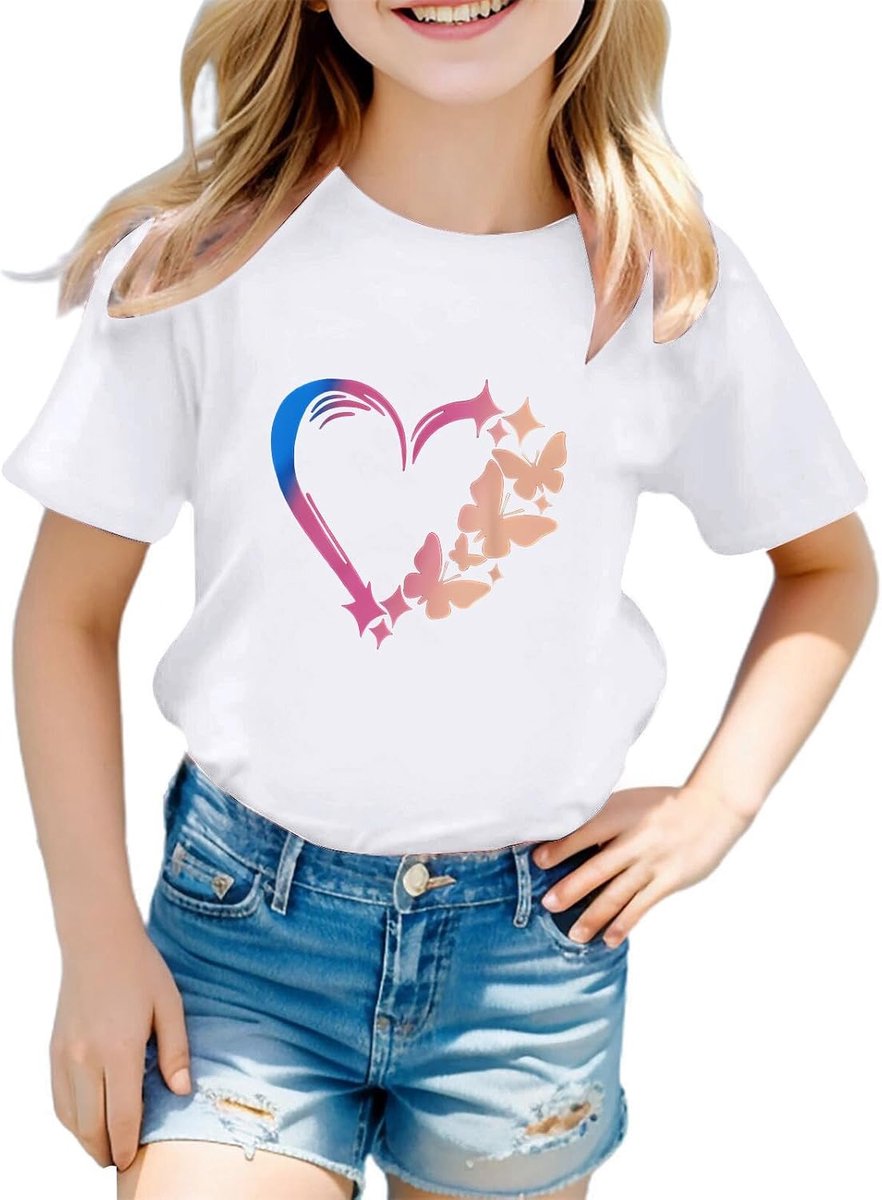 T-shirt met hartjesprint voor meisjes 3-12 jaar