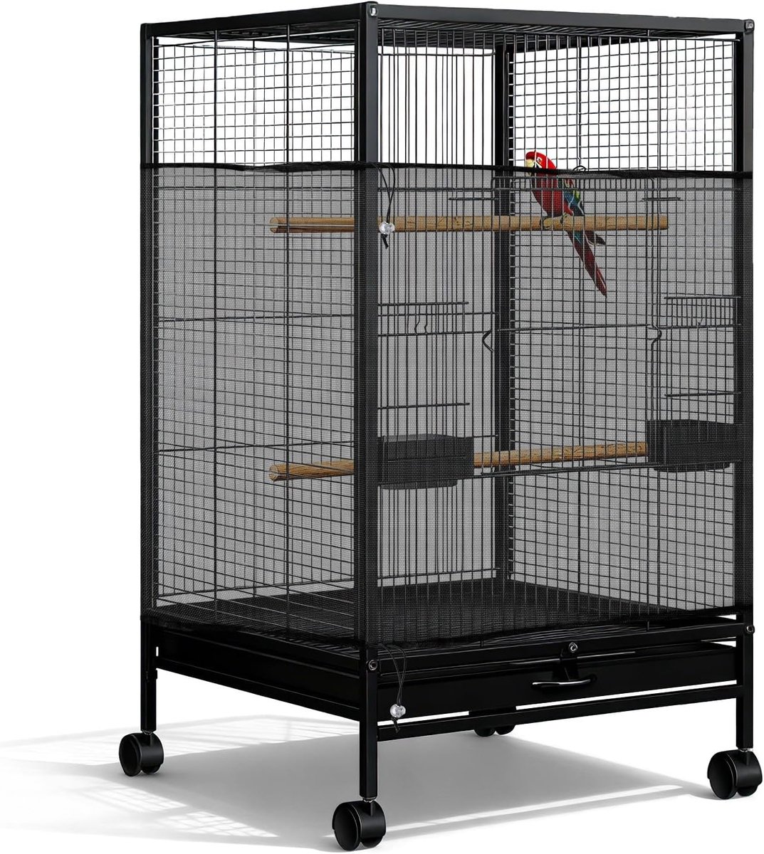1 stuk verstelbare vogelkooi-afdekking, vogelkooi zaadvanger 300 x 80 cm, groot voor ronde vierkante kooien (zwart)